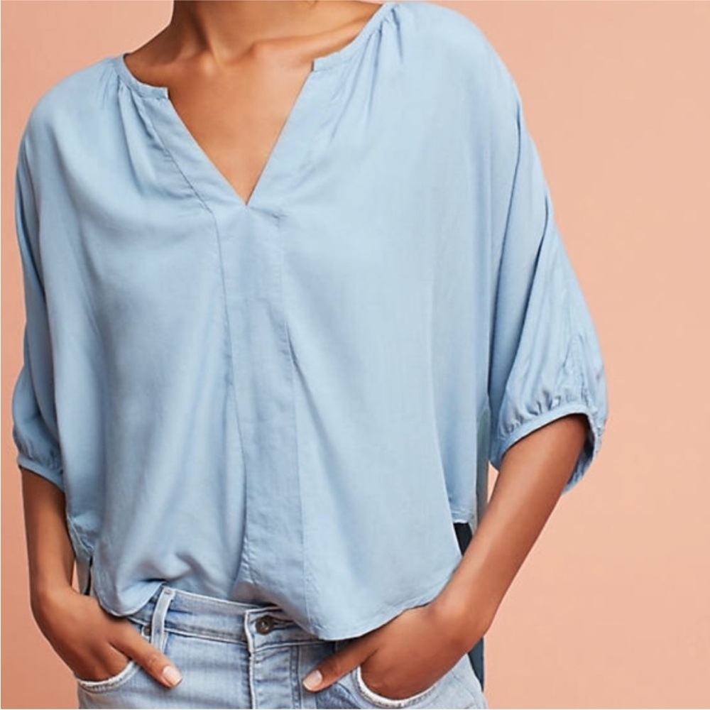 NWT Anthropologie Odette Blouse by Porridge Light Blue XS Hi Low Top